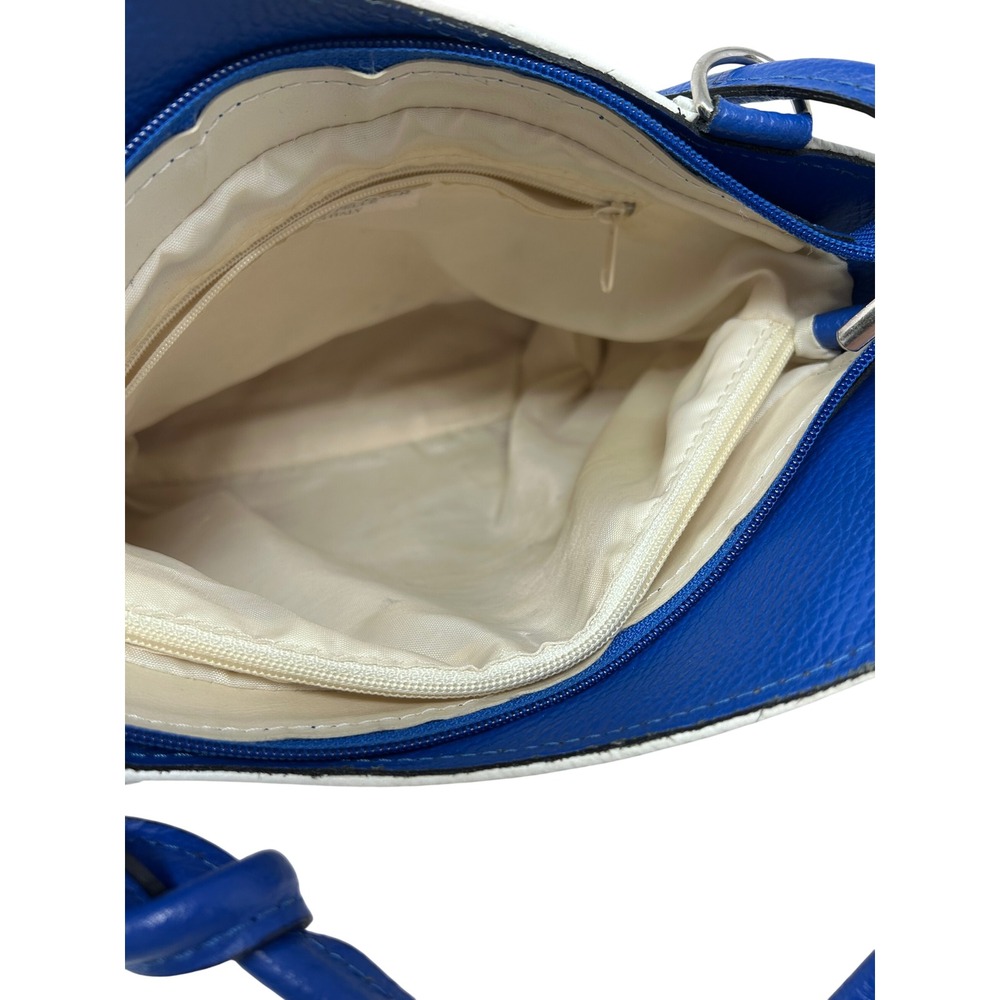 Genuine‎ Leather Made in Italy White Blue Slouchy Shoulder Bag Tote Pebbled - Picture 5 of 13